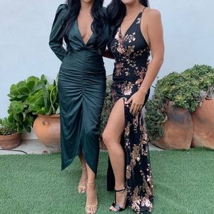 Hunter Green Satin Embossed formal dress